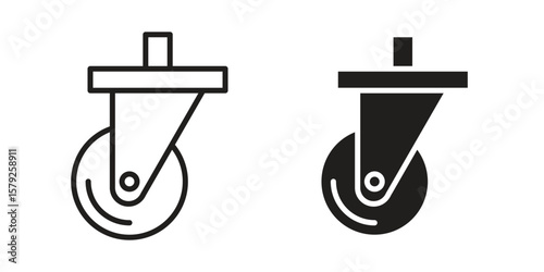 Cart trolley wheel icon outline and solid vector sign, linear pictograms