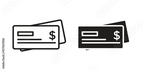 Cheque icon outline and solid vector sign, linear pictograms