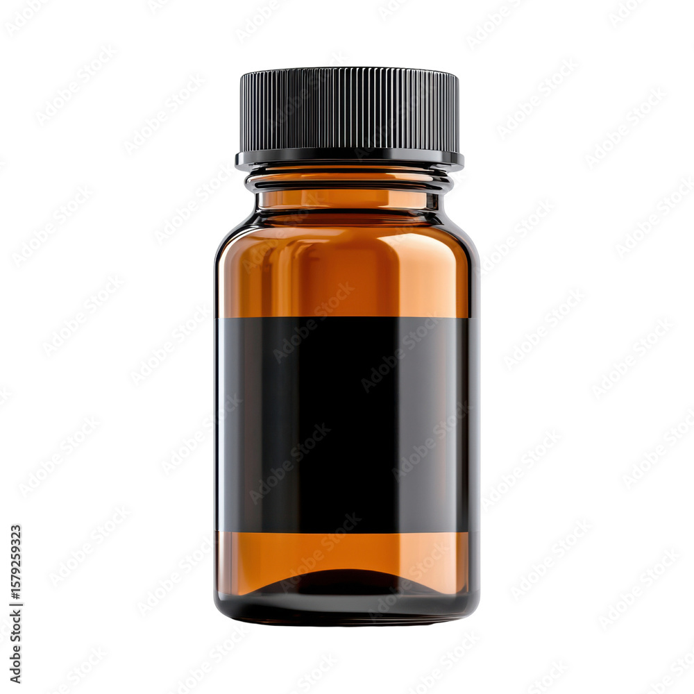 Obraz premium Empty amber glass bottle with black cap