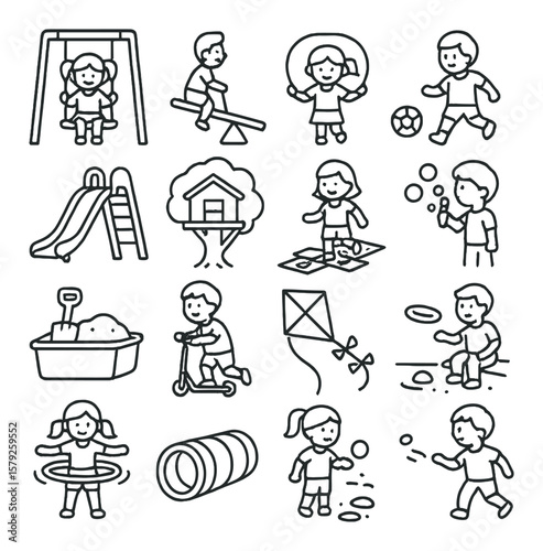Playful childhood icons collection, fun and simple kid-themed symbols for designers