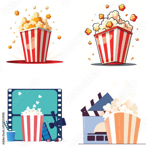 Popcorn and movie elements for a cinematic experience