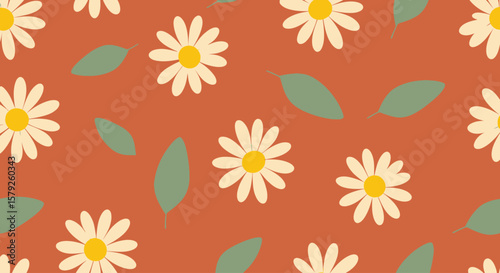 Delicate Daisies and Leaves A Seamless Floral Pattern.