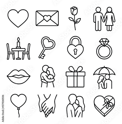 Romantic icons collection, love and passion symbols. valentine, couple, affection set