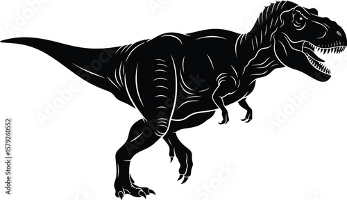 Tyrannosaurus Rex Silhouette: A powerful and majestic Tyrannosaurus Rex silhouette, rendered in stark black against a clean background, evokes the prehistoric era with its imposing presence. 