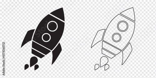Rocket icon Set. Black and White Rocket icon Vector illustration. Startup icon Rocket. 