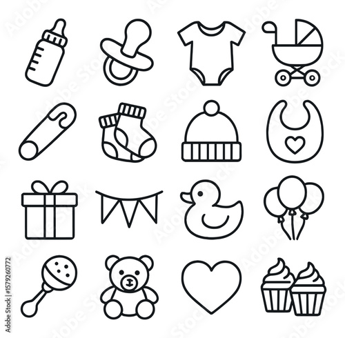 Baby shower icon collection, baby theme symbol set. newborn party and celebration icons