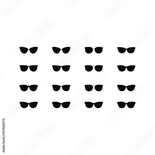 Sunglasses vector collection, modern vintage styles, fashionable eyewear silhouettes, black sunglasses illustration, white background, perfect for fashion designs, icons, graphics.
