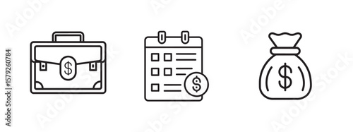 Financial Symbols or Business Icons Set, Money, Banking, Investment, Wallet, Crypto, Growth, Budget Vector Design