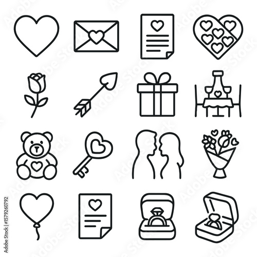 Valentine's day collection, love icons set. romantic, heart-themed design symbols