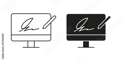 Electronic signature icon outline and solid vector sign, linear pictograms