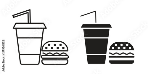 Fast food icon outline and solid vector sign, linear pictograms