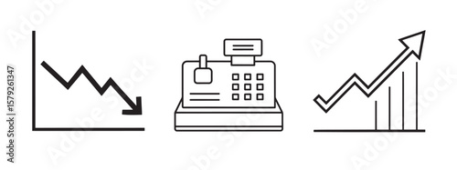 Financial Symbols or Business Icons Set, Money, Banking, Investment, Wallet, Crypto, Growth, Budget Vector Design