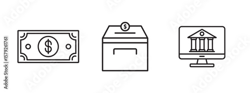 Financial Symbols or Business Icons Set, Money, Banking, Investment, Wallet, Crypto, Growth, Budget Vector Design