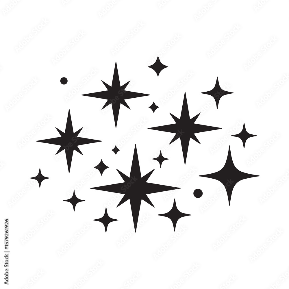 Obraz premium Sparkles and glints black and white graphic with starbursts