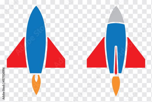 Rocket set icon. Colorful Rocket launched icon vector Illustration Icon High Quality. Blue, Red and Orange colors Rocket icon. Eps 10