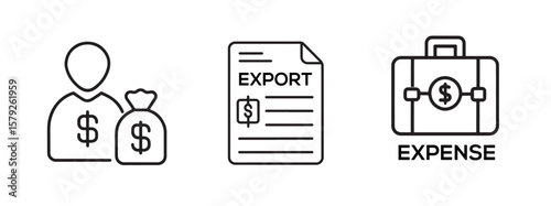 Financial Symbols or Business Icons Set, Money, Banking, Investment, Wallet, Crypto, Growth, Budget Vector Design