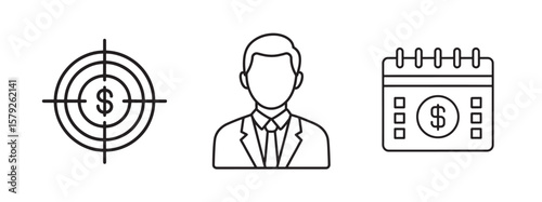 Financial Symbols or Business Icons Set, Money, Banking, Investment, Wallet, Crypto, Growth, Budget Vector Design