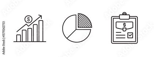 Financial Symbols or Business Icons Set, Money, Banking, Investment, Wallet, Crypto, Growth, Budget Vector Design