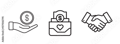 Financial Symbols or Business Icons Set, Money, Banking, Investment, Wallet, Crypto, Growth, Budget Vector Design