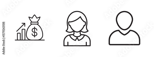 Financial Symbols or Business Icons Set, Money, Banking, Investment, Wallet, Crypto, Growth, Budget Vector Design