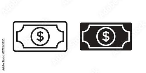 Money icon outline and solid vector sign, linear pictograms