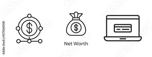 Financial Symbols or Business Icons Set, Money, Banking, Investment, Wallet, Crypto, Growth, Budget Vector Design