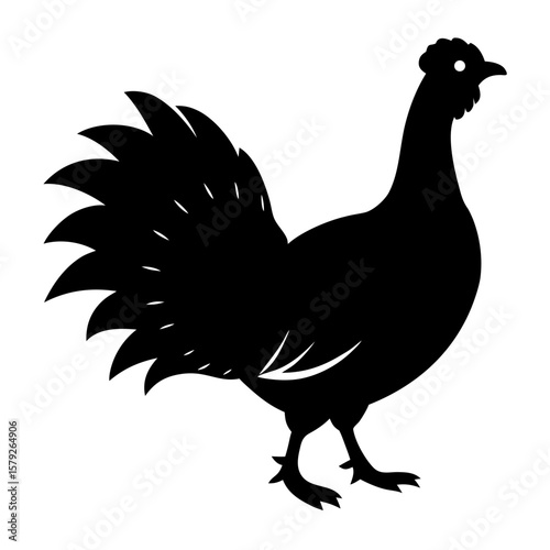 Elegant black chicken farm animal standing silhouette vector illustration
