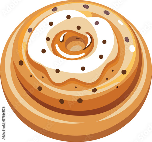 Delicious Caramel Swirl Donut with Sprinkles on Wooden Plate, Bakery Treat Illustration