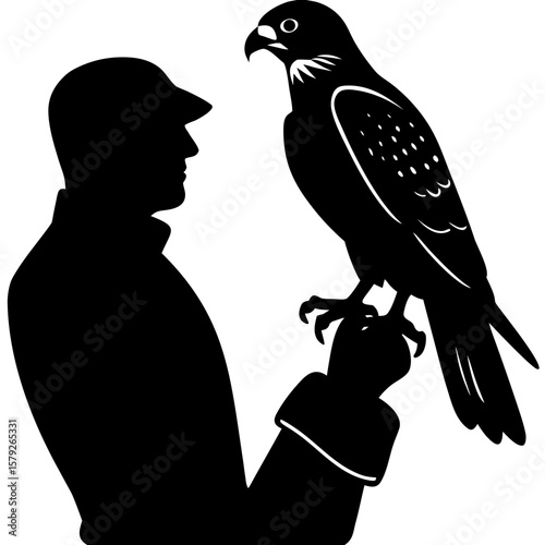 Falconer with falcon silhouette vector illustration