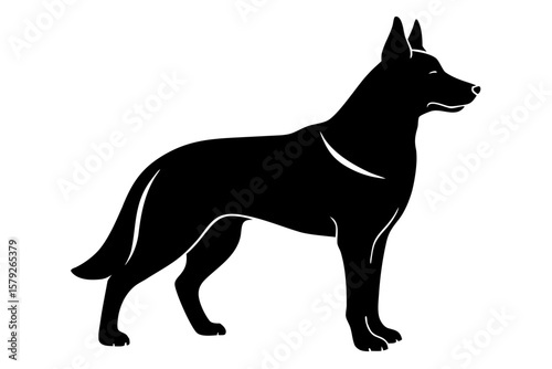 Standing german shepherd dog full body side view silhouette vector illustration