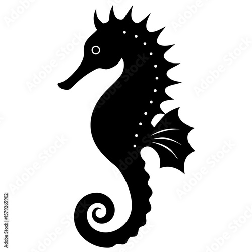 Elegant seahorse black and white silhouette vector illustration