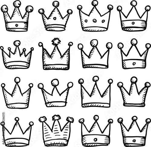 Collection of diverse crown designs for royalty and prestige isolated on white background isolated on transparent background silhouette
