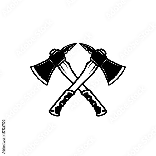 Crossed Axes Logo – Sharp Tool Icon Vector