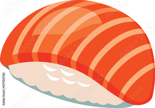 Delicious Salmon Nigiri Sushi, Japanese Cuisine, Asian Food Illustration, Restaurant Menu Design, Vector Graphic, Fresh...