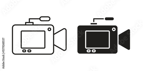 Video camera icon outline and solid vector sign, linear pictograms