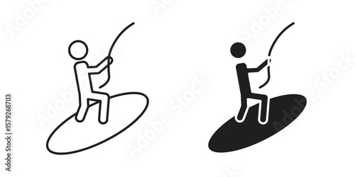 Wakeboarding icon outline and solid vector sign, linear pictograms