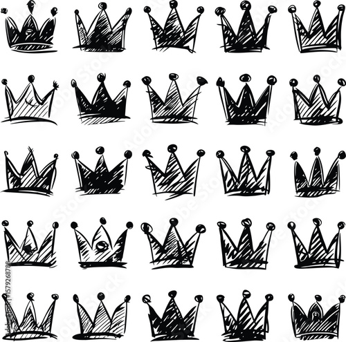 Collection of royal crowns and tiaras in various styles isolated on white background isolated on transparent background silhouette