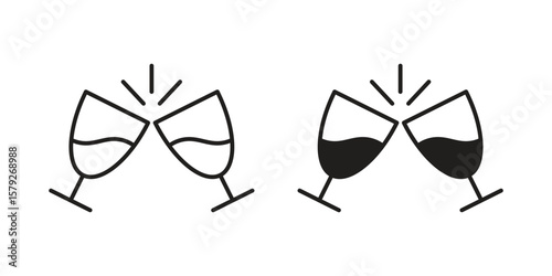 Wine toast icon outline and solid vector sign, linear pictograms