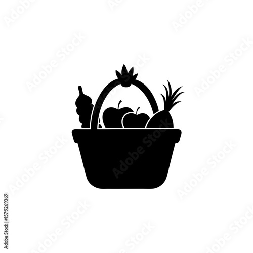 Modern Bountiful Harvest Basket Silhouette Vector Graphic Autumn
