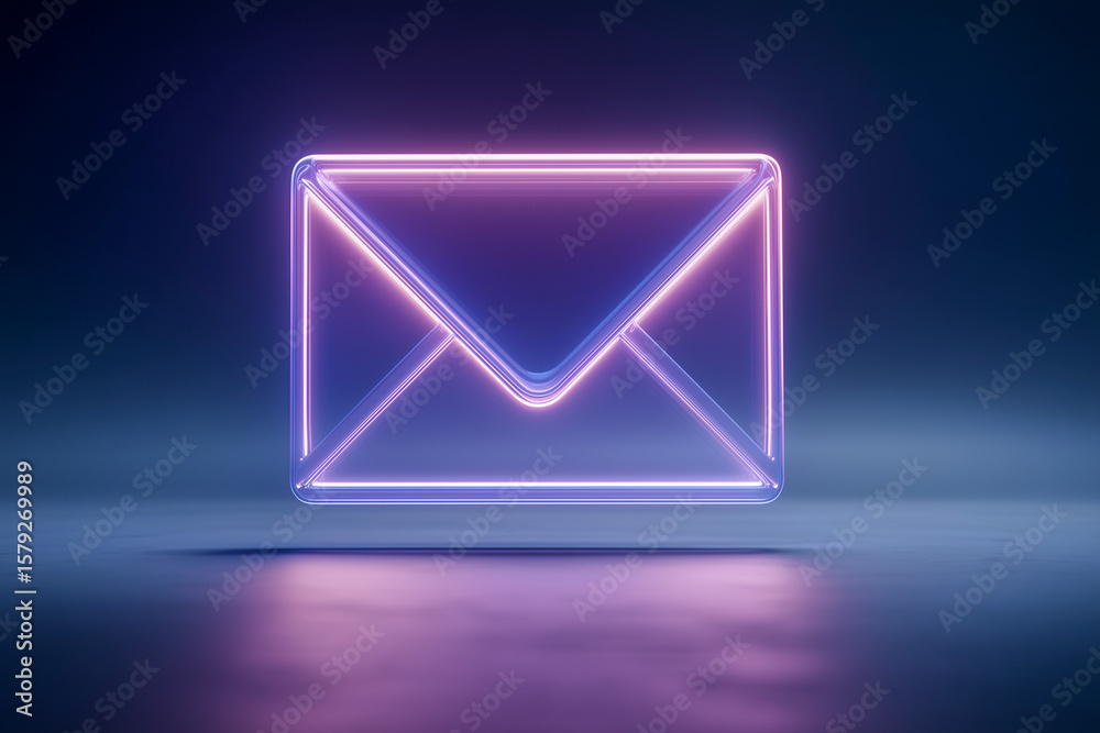 Glowing Neon Email Icon Symbolizing Digital Communication and Modern Technology on a Dark Background. Glowing Neon Email Icon Symbolizing Digital Communication and Modern Technology on a Dark Background.