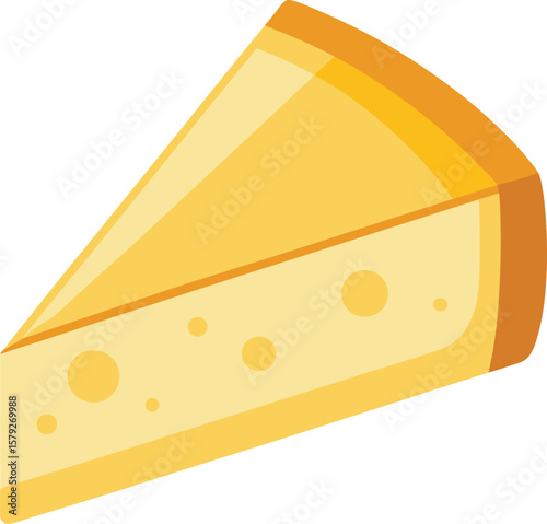 Delicious Wedge of Yellow Cheese with Holes, Isolated on White Background, Simple Vector Illustration