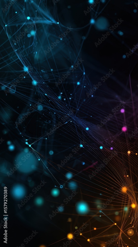 Obraz premium Vibrant photo of abstract technology features glowing web design dark background various colors.