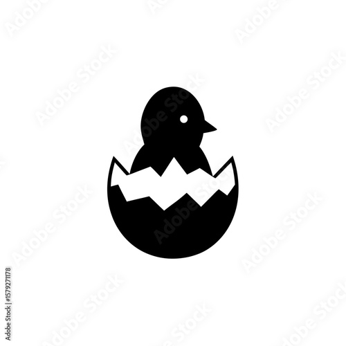 Retro Easter Chick in Eggshell Vector Clipart White Background Spring