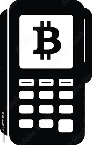 Bitcoin pos terminal vector illustration for cryptocurrency payment system and digital currency transactions