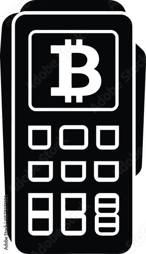 Bitcoin payment terminal vector icon crypto currency pos machine for business transaction and finance