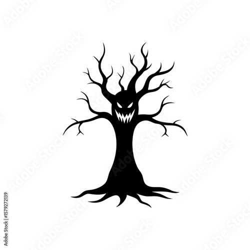 Creepy Scribble Effect Spooky Tree Vector Clipart Halloween Horror Art