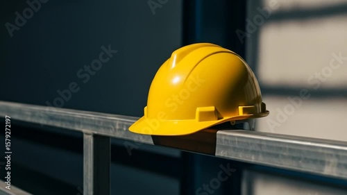 Yellow Hard Hat on Railing Symbolizes Pollution Control