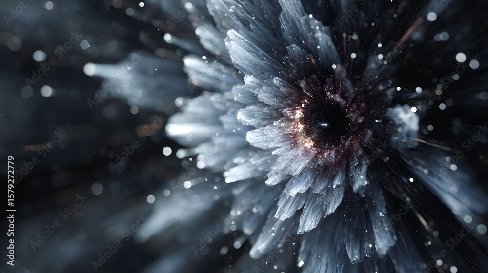 Obraz premium Abstract Sparkling Crystal Explosion in Dark Background with Dynamic Blue and Grey Lighting Effects