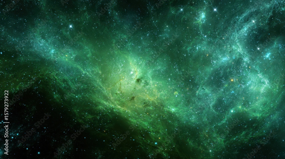 Fototapeta premium High-quality photo of sky galaxy outer space nebula, thousand stars and green galaxy combination with various fractal ideas.