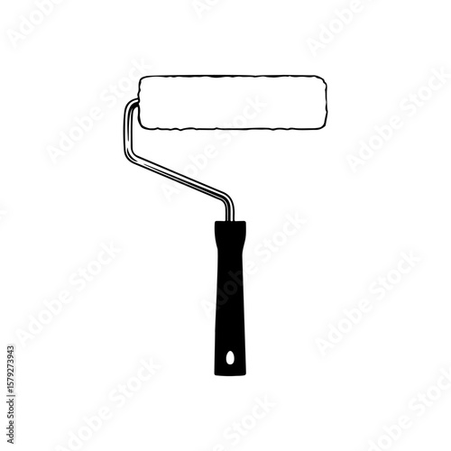 Paint roller Outline silhouette icon vector flat illustration on white background.
